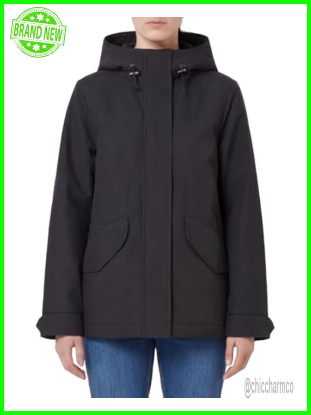 Water-Resistant Hooded Anorak Rain Trench Coat Fitted Zip